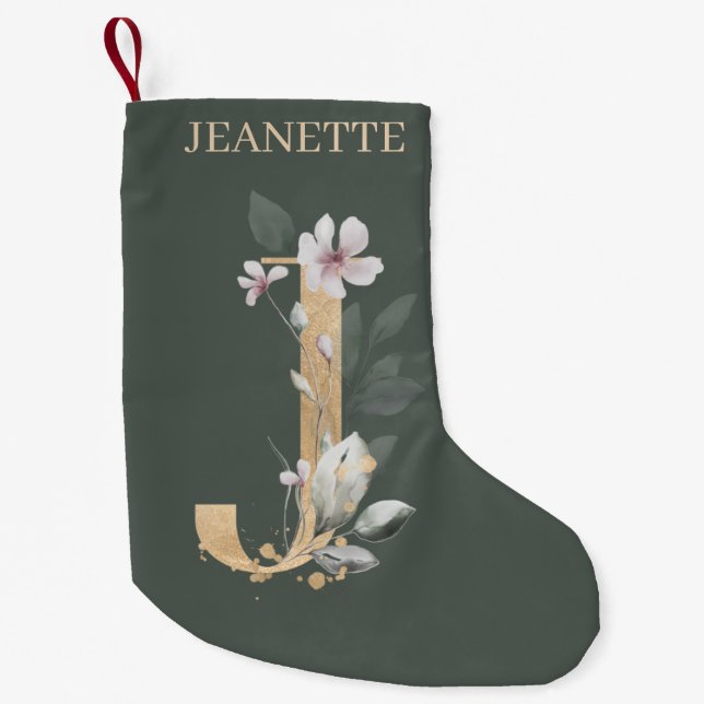 J Monogram Floral Personalisiert Kleiner Weihnachtsstrumpf (Vorderseite)