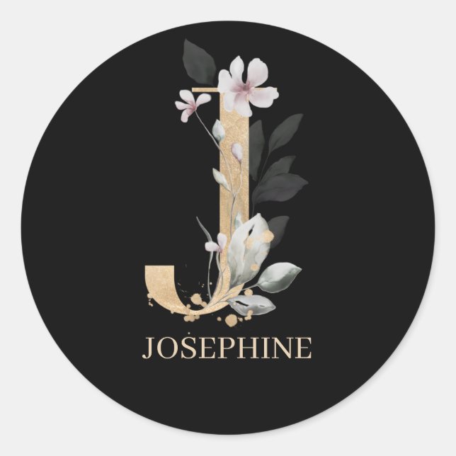 J Monogram Floral Personalisiert Runder Aufkleber (Vorderseite)