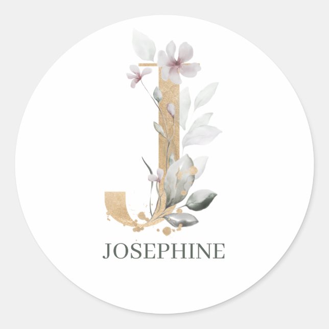 J Monogram Floral Personalisiert Runder Aufkleber (Vorderseite)