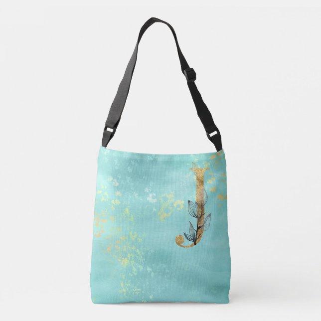 *~* J Monogram Golden Glitzer Turquoise Blue Tragetaschen Mit Langen Trägern (Rückseite)