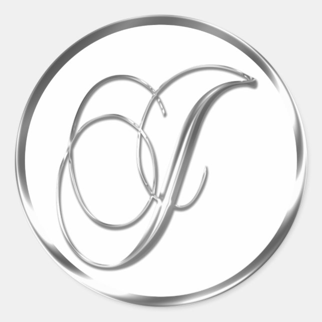 J Monogram Imitate Silver Envelope or Bevorzugung  Runder Aufkleber (Vorderseite)