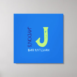 J Monogram Initial Bar Bat Mitzvah Sign-In Board Leinwanddruck