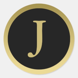 J: Monogram J Elegant Gold and Black Stickers