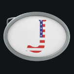 J Monogram überlagert sich auf der Flagge der USA Ovale Gürtelschnalle<br><div class="desc">J Monogram überlagert sich auf USA Flag Belt Buckle Design © Trinkets and Things 2017 - AHP Design. Alle Rechte vorbehalten. 080517</div>