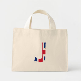 J Monogram überlagert sich auf der Union Jack Flag Mini Stoffbeutel