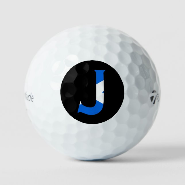 J Monogram überlagert sich auf schottischer Flagge Golfball (Vorderseite)