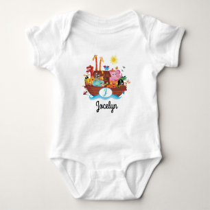 J-Monogramm-Noahs Arche-personalisierter Baby-T - Baby Strampler