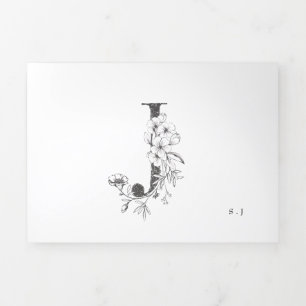 'J' Monogramm schöne skizzierte Blumenhochzeit Dreifach Gefaltete Einladung