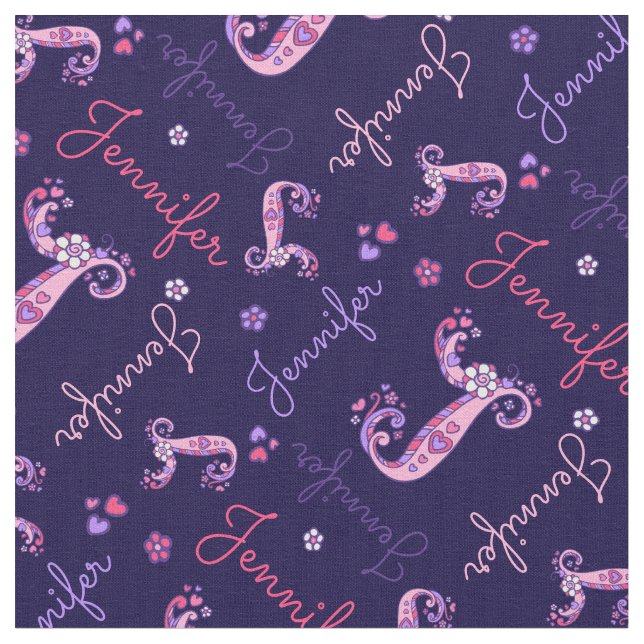 J Monogramm und personalisierter Name Jennifer Sto Stoff (Nahaufnahme)