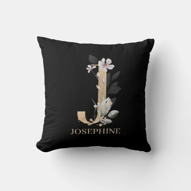 J Monogramme Floral oreiller à lancer personnalisé (Recto)