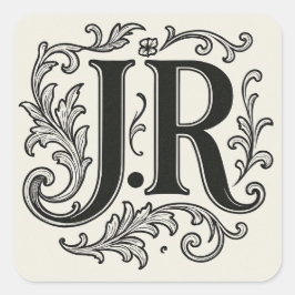 J.R Initialen mit Dekor Quadratischer Aufkleber