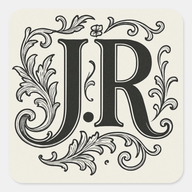 J.R Initialen mit Dekor Quadratischer Aufkleber (Vorderseite)