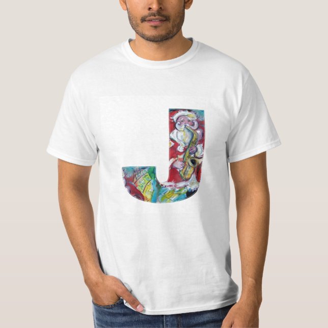 J SCHREIBEN /SANTA UND SAX, CHRISTMAS PARTY MONOGR T-Shirt (Vorderseite)