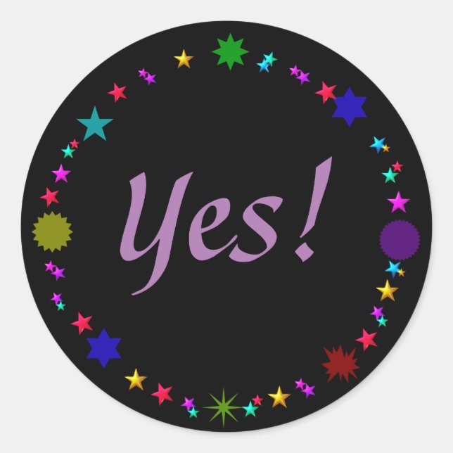 Ja! Auf farbenfrohen Retrostern auf schwarzen Stic Runder Aufkleber (Vorderseite)