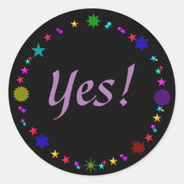 Ja! Auf farbenfrohen Retrostern auf schwarzen Stic Runder Aufkleber