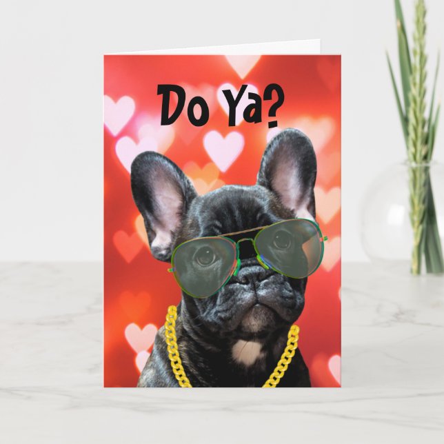 Ja? Französischer Kuss? Valentine Dog Vibing Karte (Vorderseite)