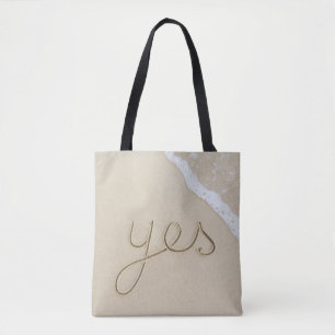 Ja gepflegte Worte auf dem Strand Sand Tasche