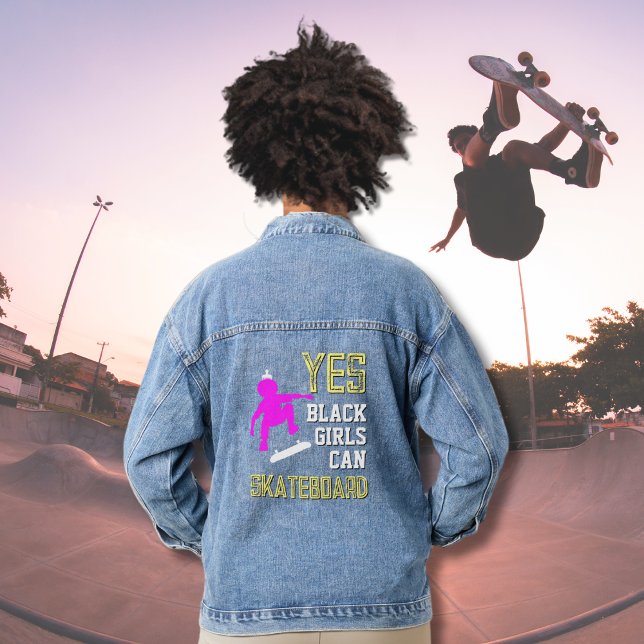 JA GIRLS KÖNNEN SKATEBOARD Afro Skater Girl Jeansjacke (Von Creator hochgeladen)