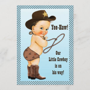 Ja-Haw! Brünette Cowboy-Babydusche Einladung