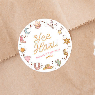 Ja, Haw! Western Disco Cowgirl Geburtstagsparty Runder Aufkleber