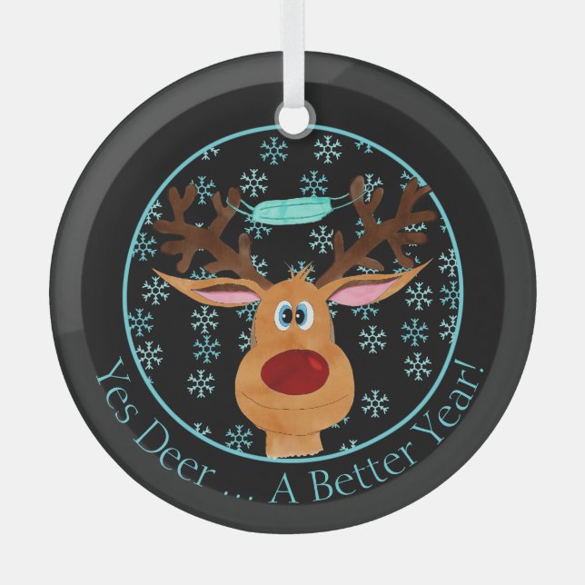 Ja Hirsch ... Rudolph the Face Masked Reindeer Ornament Aus Glas (Vorderseite)