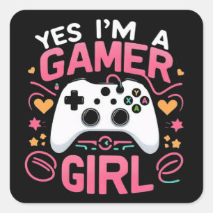 Ja, ich bin ein Gamer Mädchen: Rosa und weißer Con Quadratischer Aufkleber