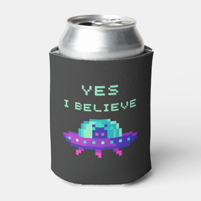 Ja, ich glaube, Alien Flying UFO Spaceship Pixel A Dosenkühler (Kanne Vorderseite)