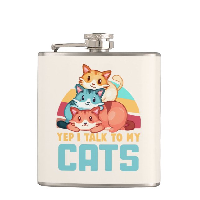 Ja, ich spreche mit meinem Cats-Adorable Trio Cat  Flachmann (Vorderseite)