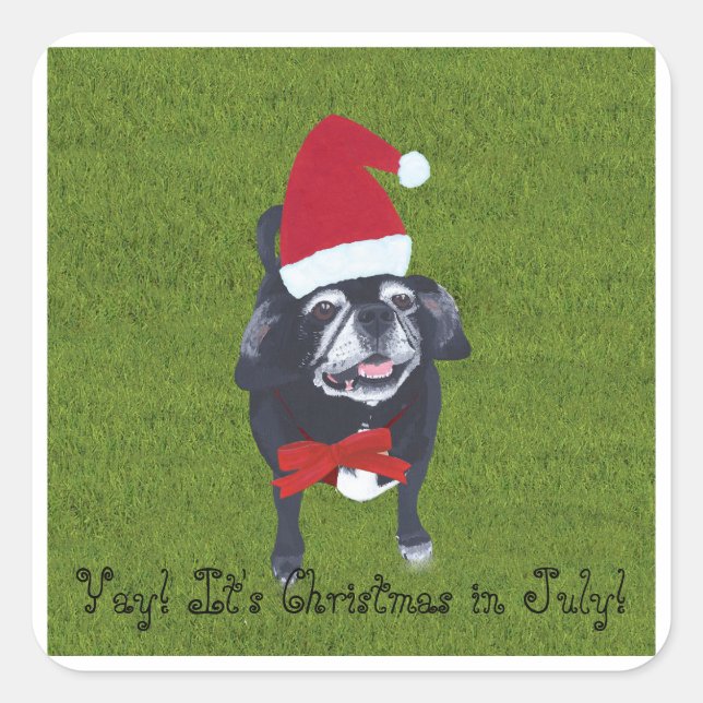 Ja! Weihnachten im Juli, Hundeaufkleber des Weihna Quadratischer Aufkleber (Vorderseite)
