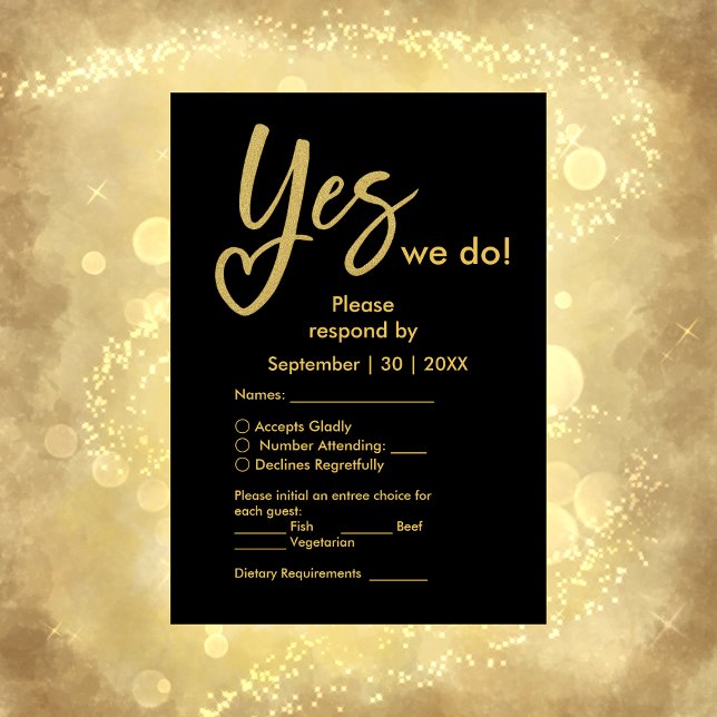 Ja, wir machen eine elegante Black Gold Hochzeit RSVP Karte (Von Creator hochgeladen)