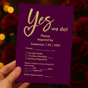 Ja Wir machen Pflaumengoldhochzeit RSVP Karte