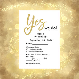 Ja, wir tun weiße Goldhochzeit RSVP Karte