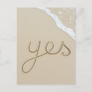 Ja, Wort in den Sandstrand geschnitzt Postkarte