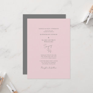 Ja-Wort Pink & Graue Elegante Hochzeit Einladung