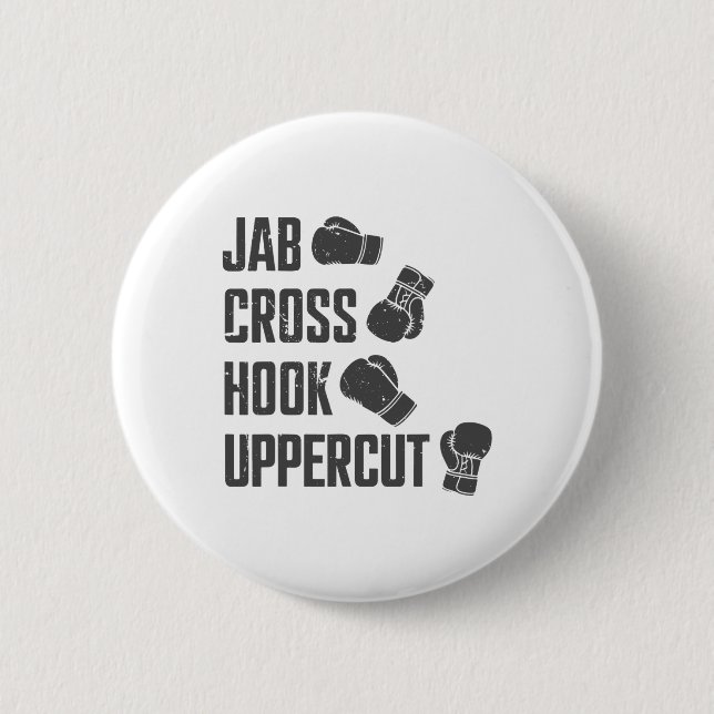 Jab Cross Hook Uppercut Lustiger Boxcoach Training Button (Vorderseite)