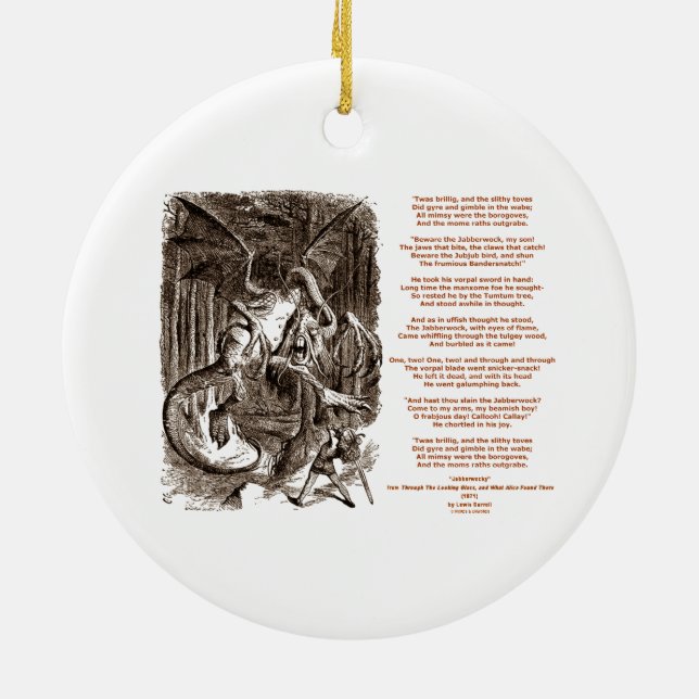 Jabberwocky Gedicht durch Lewis Carroll Keramik Ornament (Hinten)