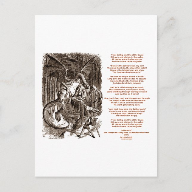 Jabberwocky Poem von Lewis Carroll Postkarte (Vorderseite)