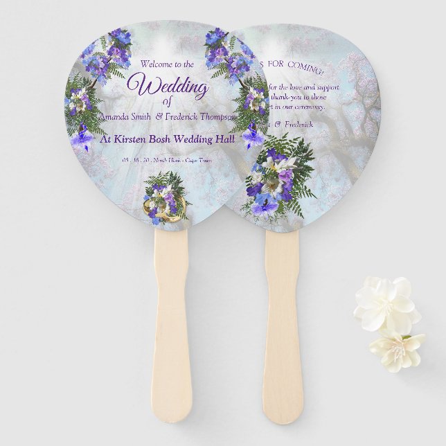 Jacaranda Blooms & Lily Bouquet Fans Fächer (Vorne und Hinten)