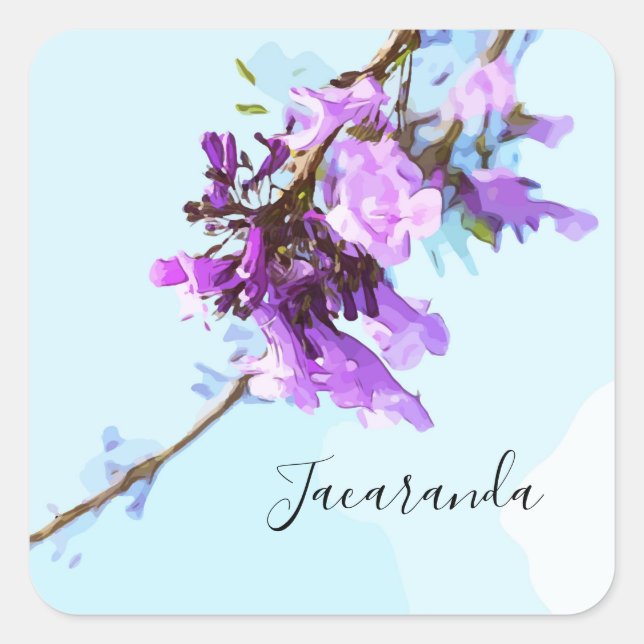 Jacaranda Lila Australien Blume Aquarell Quadratischer Aufkleber (Vorderseite)