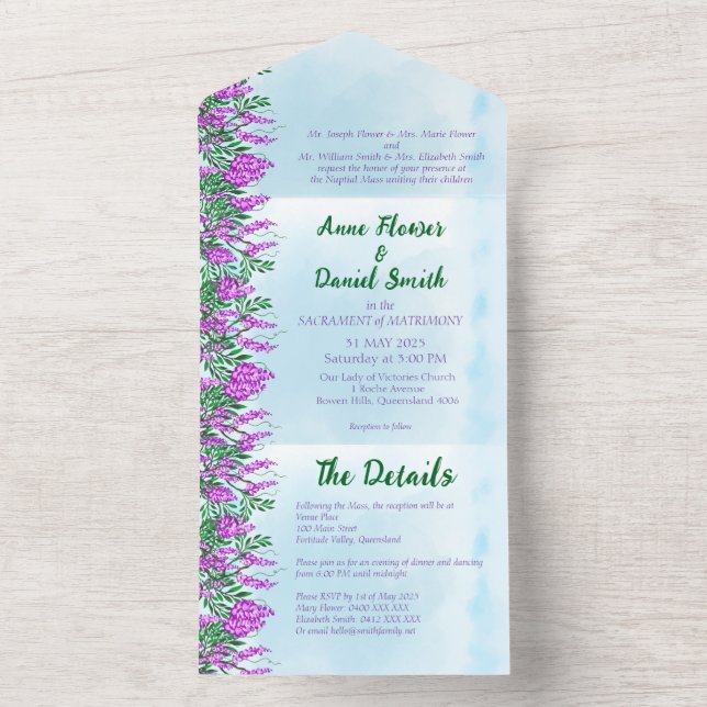 Jacaranda Sky Blue All in One Wedite Einladung (Innen)