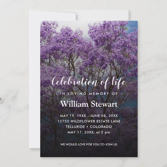 Jacaranda Tree Funeral | Feiern des Lebens Einladung (Vorderseite)