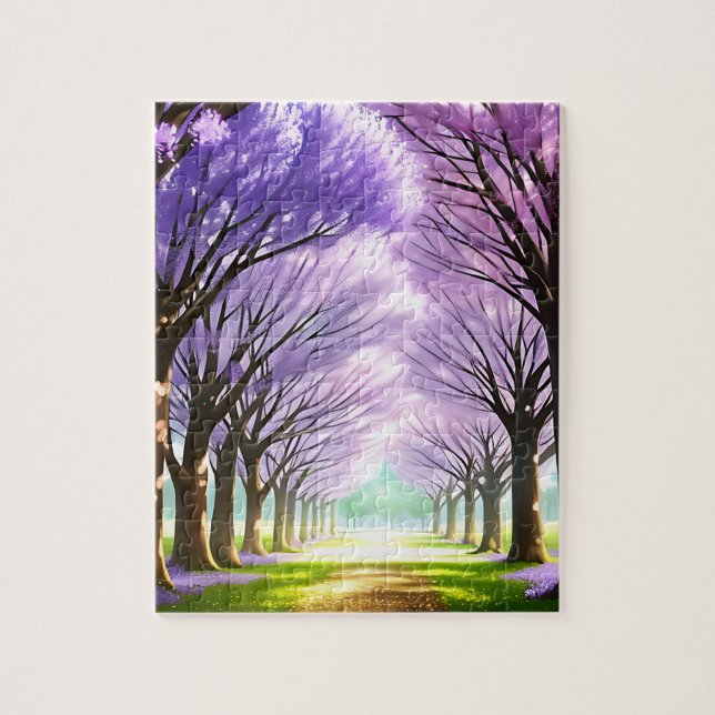 Jacaranda Tree Lane Oil Art, Jigsaw Puzzle (Vertikal)