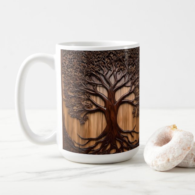 Jacaranda Tree: Naturkunde in Holz, Kaffeetasse (Mit Donut)