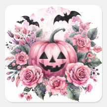 Jack-an-Lantern mit rosa Rosen und Fledermäusen