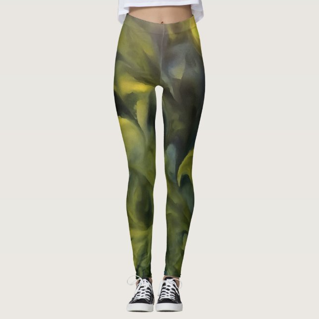 Jack Frost in Blauer Graue und Gelbe Abstrakte Kun Leggings (Vorderseite)