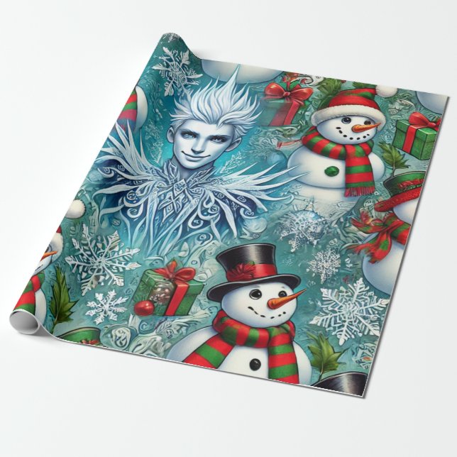 Jack Frost und Schneemobil Geschenkpapier (Ungerollt)