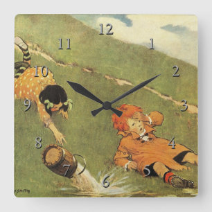 Jack & Jill Fell Down The Hill Nursery Rhyme Quadratische Wanduhr