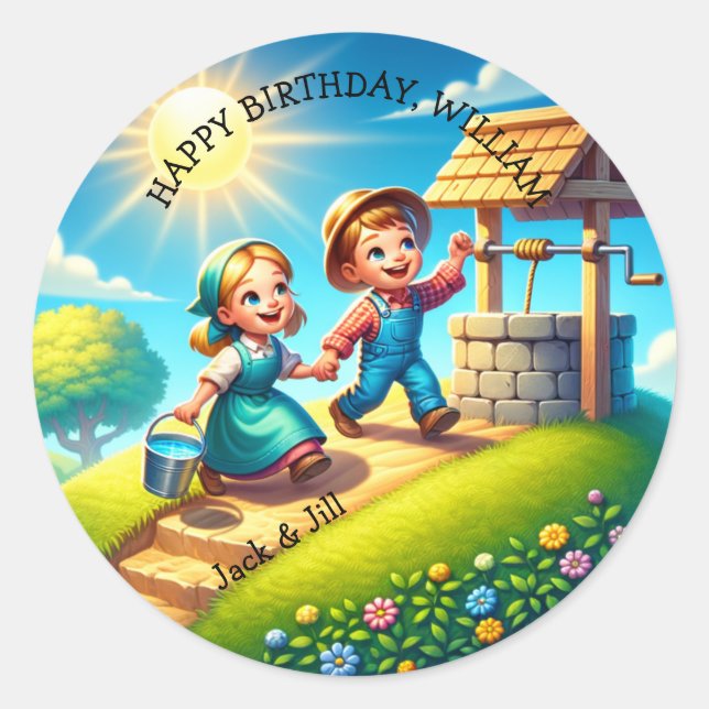 Jack & Jill Kinderzimmer Rhyme Birthday Runder Aufkleber (Vorderseite)