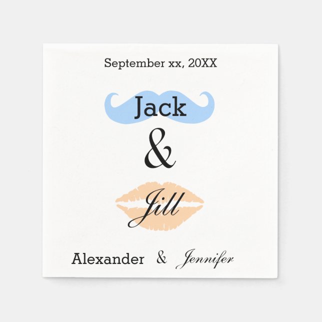 Jack & Jill Party Mustache & Kiss Napkins Serviette (Vorderseite)