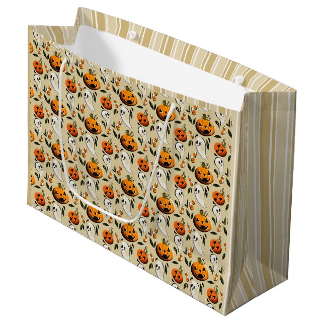Jack-o-Ghost Gelb Große Geschenktüte (Vorderseite Schrägansicht)